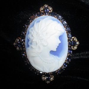 14K Gold Blue Agate Cameo Pin/Pendant